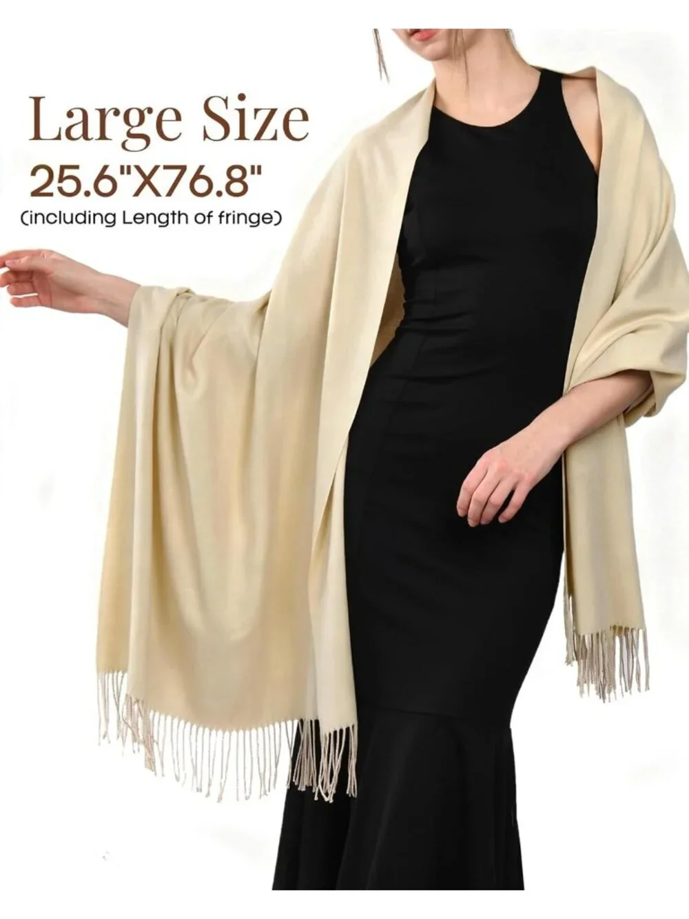 Women's Dark Beige Evening Dresses Blanket Imported Pashmina Shawl Scarves